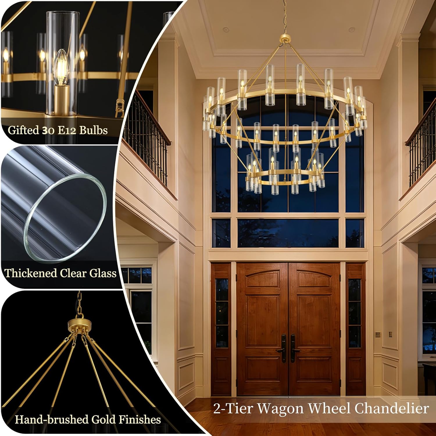 Modern Glass Round 2 Tier Chandelier 60”D