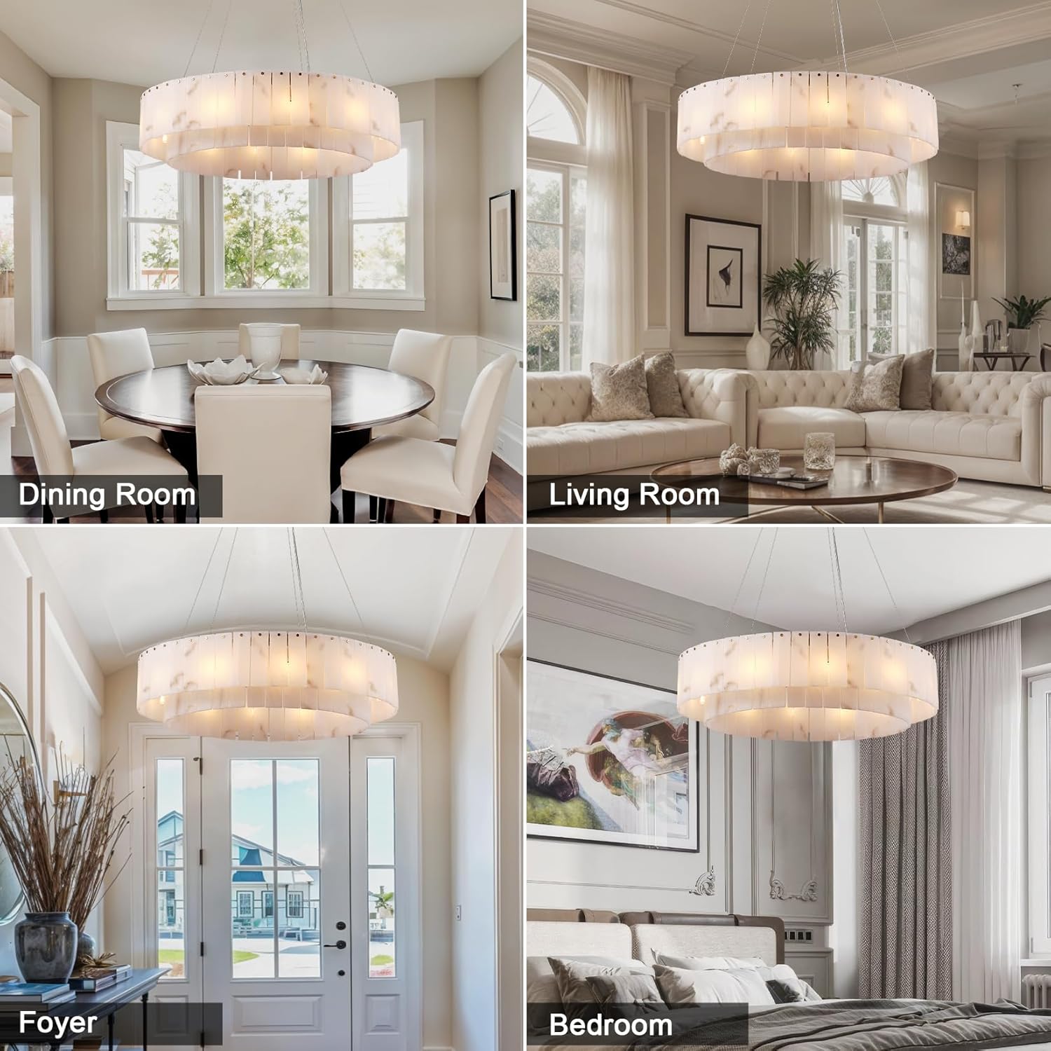 Modern Spanish Alabaster Round Chandelier