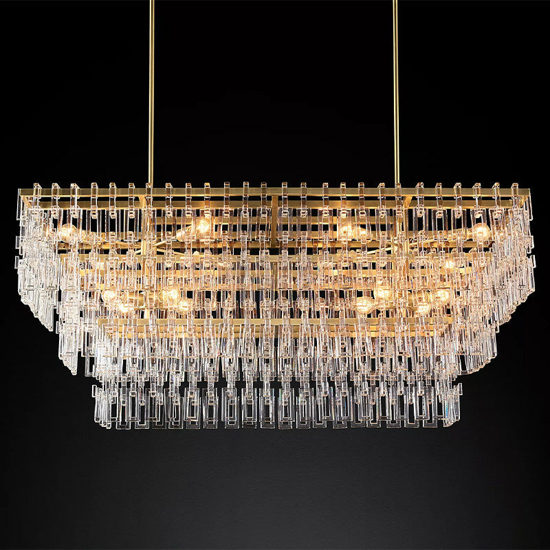 Mia 3 Tier Crystal Rectangular Chandelier 60"-Vancei