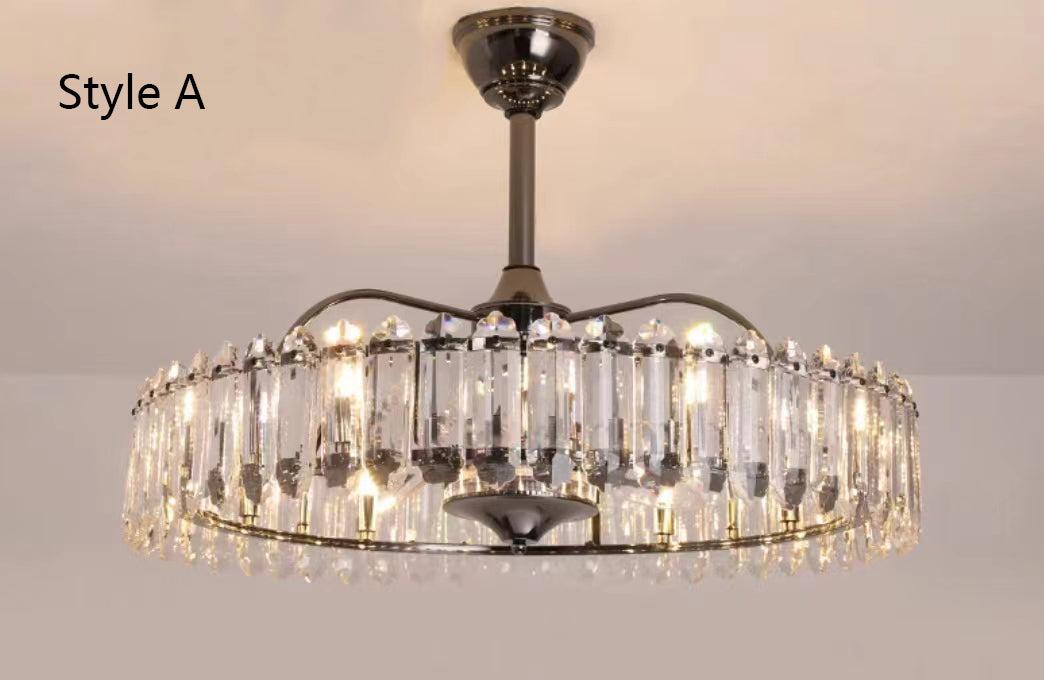 New Modern Invisible Fan Light Candle Crystal Chandelier for Living/Dining Room/Bedroom-Vancei