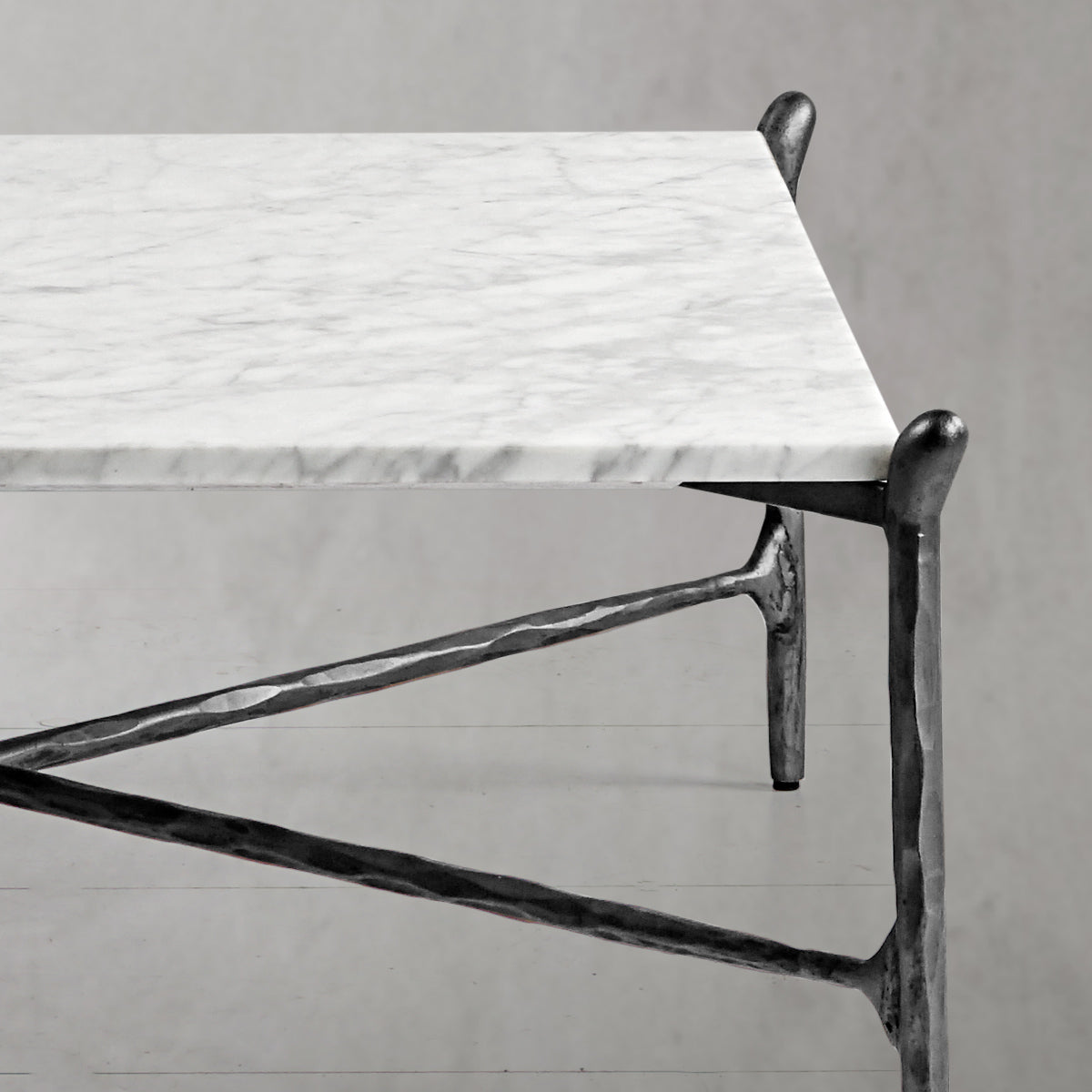 Hand-Forged Metal Square Horn Marble Coffee Table 39" 50"