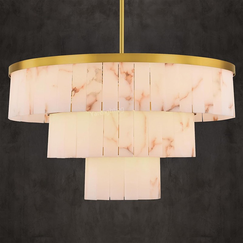 Modern Spanish Alabaster 3-tier Round Chandelier-Vancei