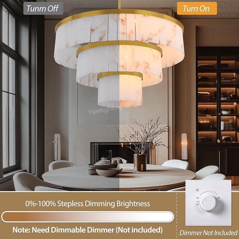 Modern Spanish Alabaster 3-tier Round Chandelier-Vancei