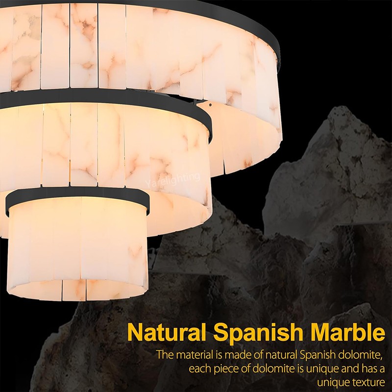 Modern Spanish Alabaster 3-tier Round Chandelier-Vancei