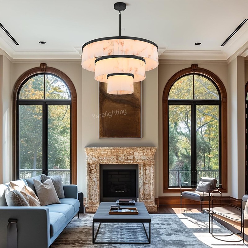 Modern Spanish Alabaster 3-tier Round Chandelier-Vancei