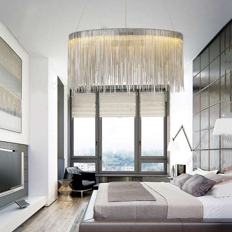 Angelina Aluminum Chain Tassel Round Chandelier-Vancei