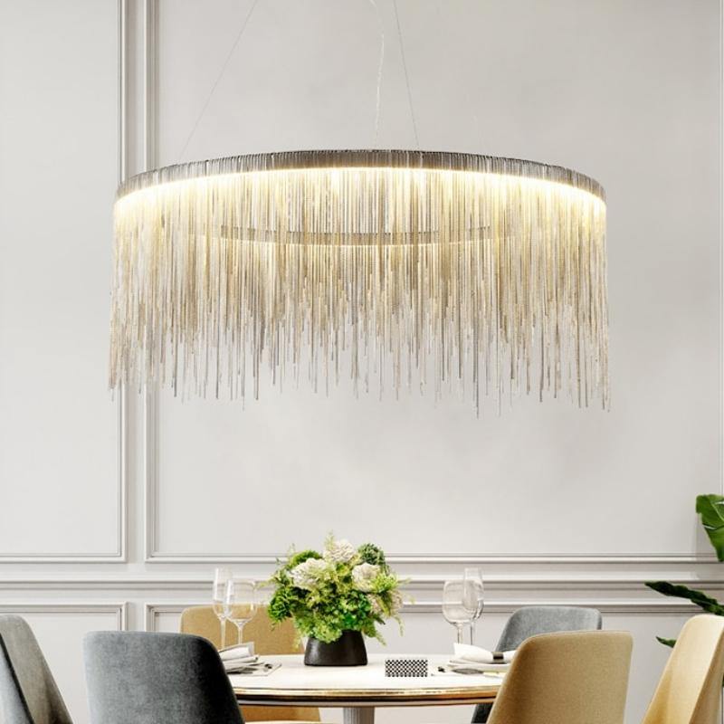 Angelina Aluminum Chain Tassel Round Chandelier-Vancei