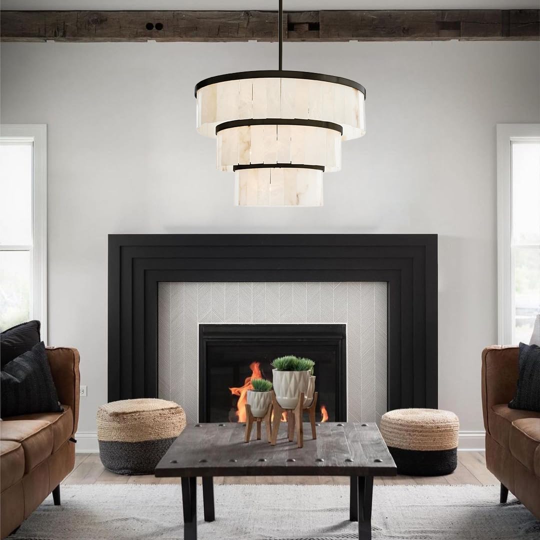 Glacera Alabaster 3 Tier Chandelier 35''D