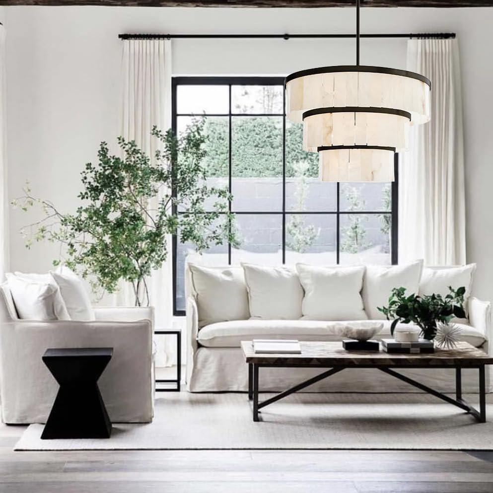 Glacera Alabaster 3 Tier Chandelier 35''D