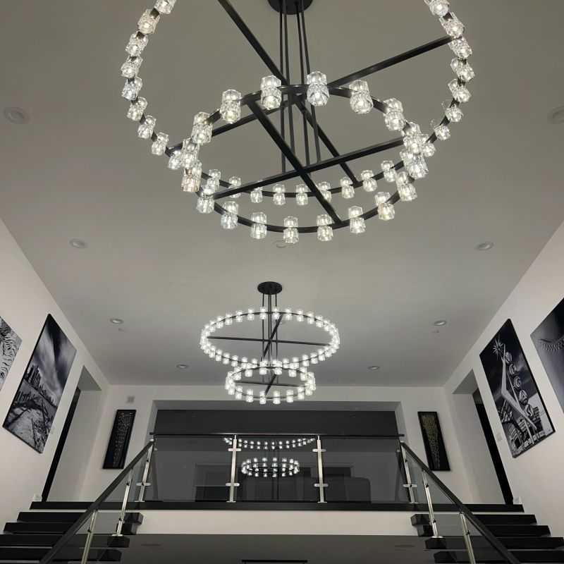 Brach Crystal Shade Two-Tier Round Chandelier 60"-Vancei