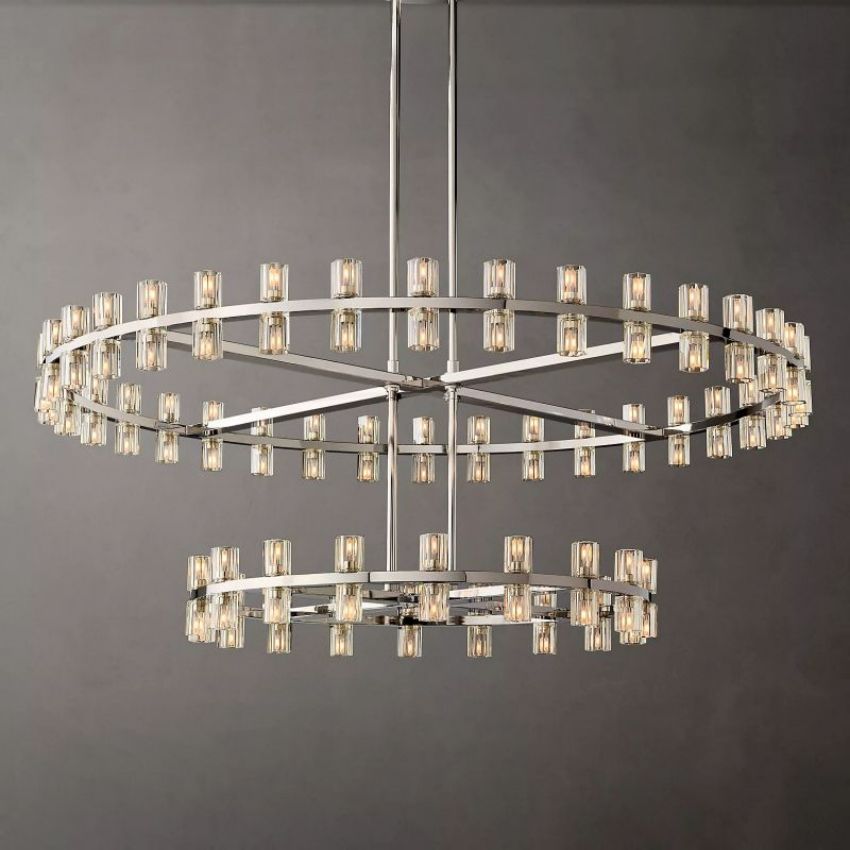 Brach Crystal Shade Two-Tier Round Chandelier 60"-Vancei
