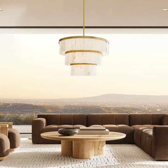 Glacera Alabaster 3 Tier Chandelier 35''D