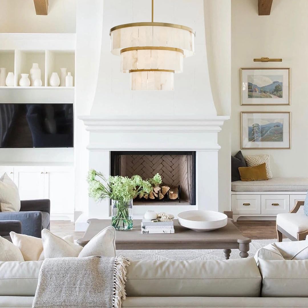 Glacera Alabaster 3 Tier Chandelier 35''D