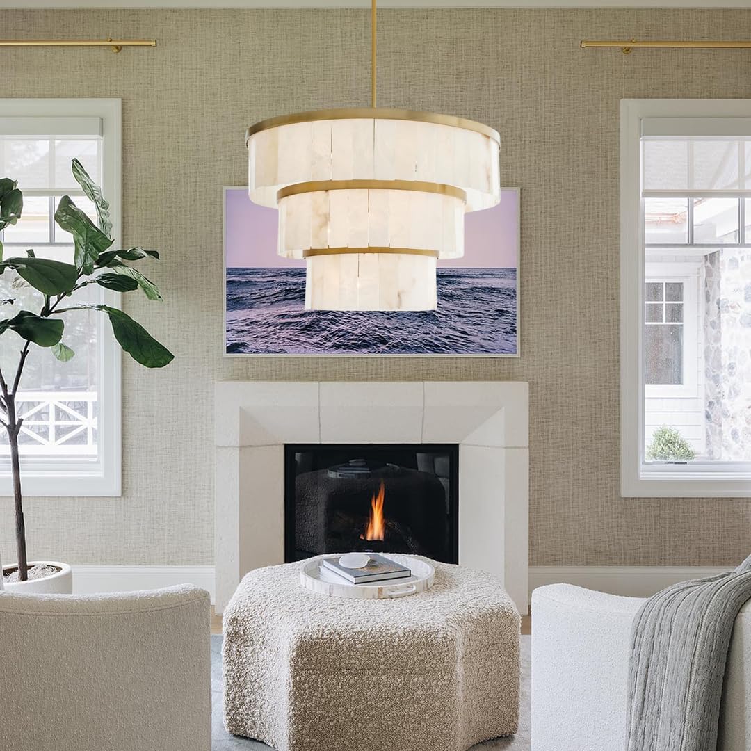 Glacera Alabaster 3 Tier Chandelier 35''D