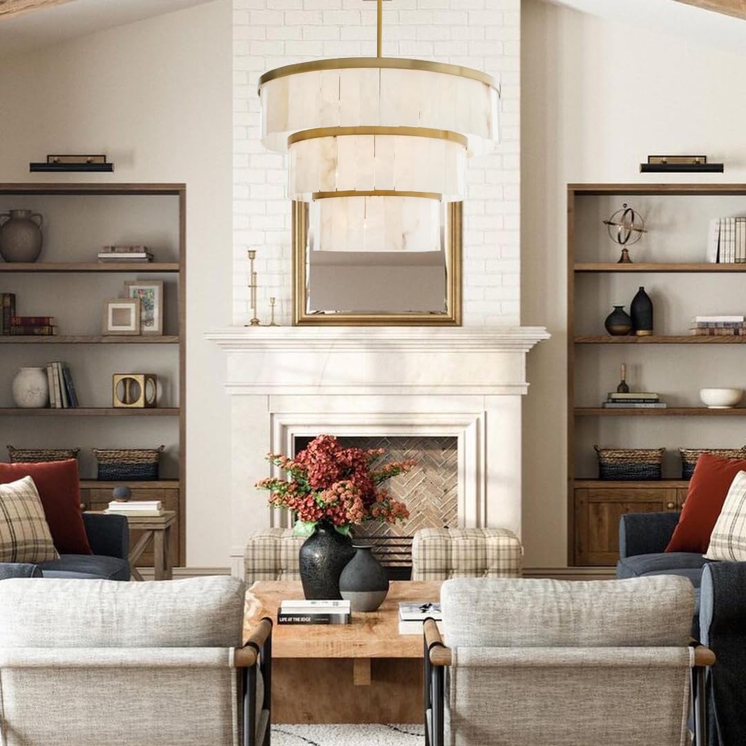 Glacera Alabaster 3 Tier Chandelier 35''D