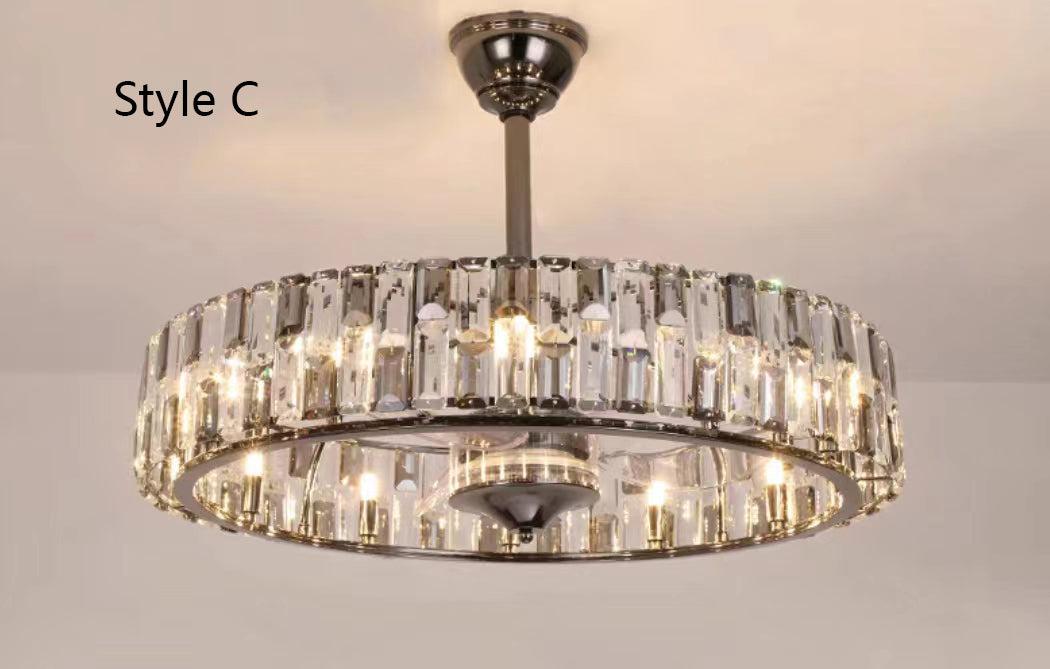 New Modern Invisible Fan Light Candle Crystal Chandelier for Living/Dining Room/Bedroom-Vancei