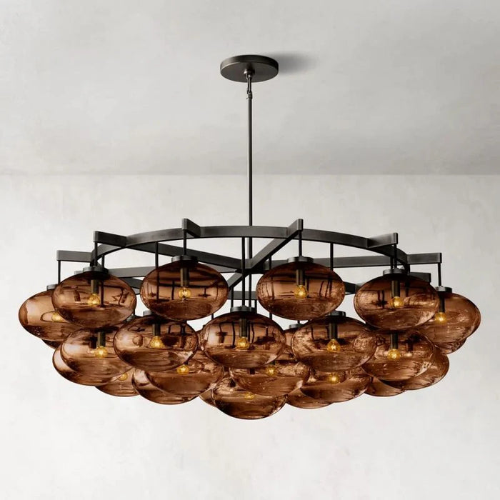 CABRETTE AMBER GLASS ROUND CHANDELIER 60"-Vancei