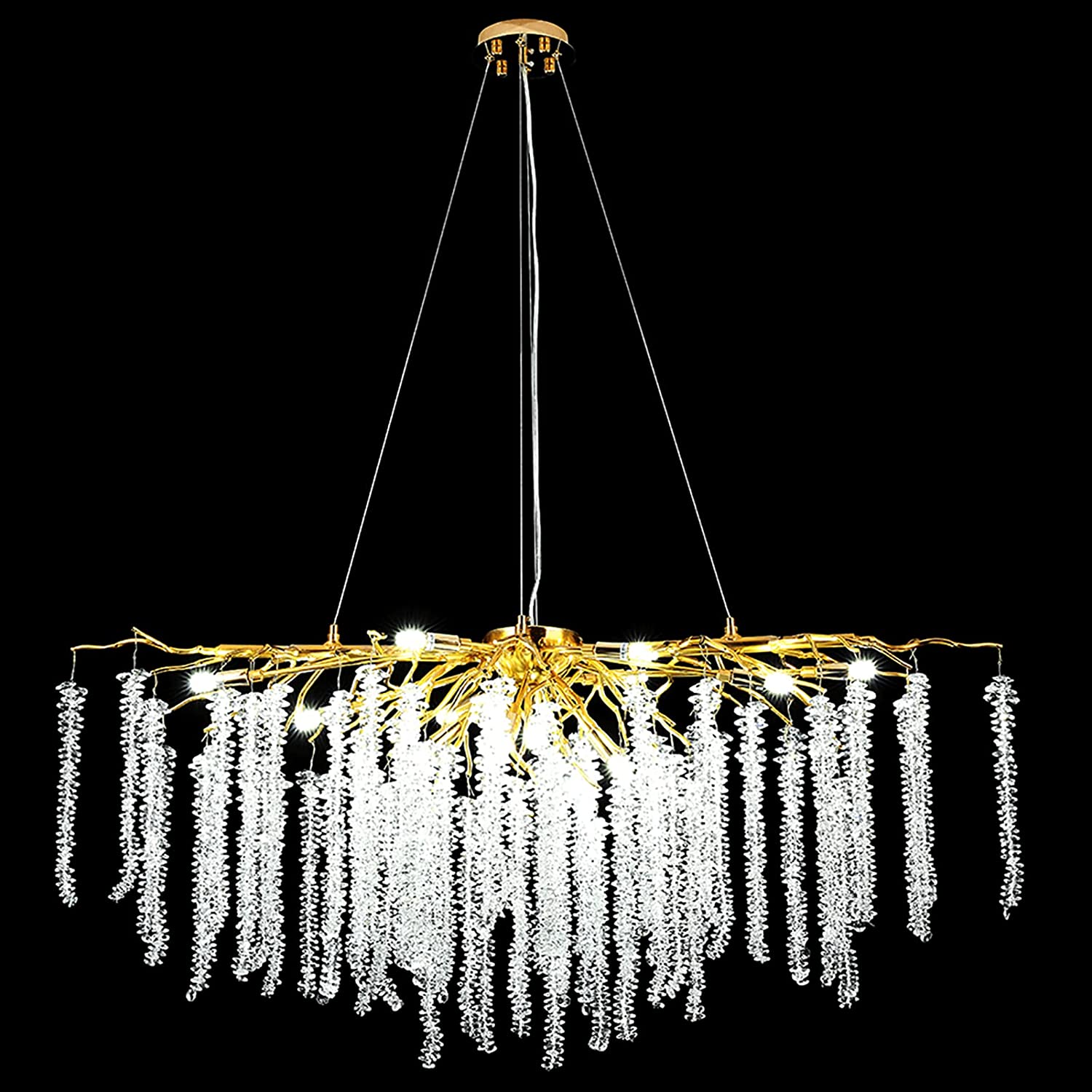 Doris White Crystal Branch Round Chandelier D20.5" L45"-Vancei