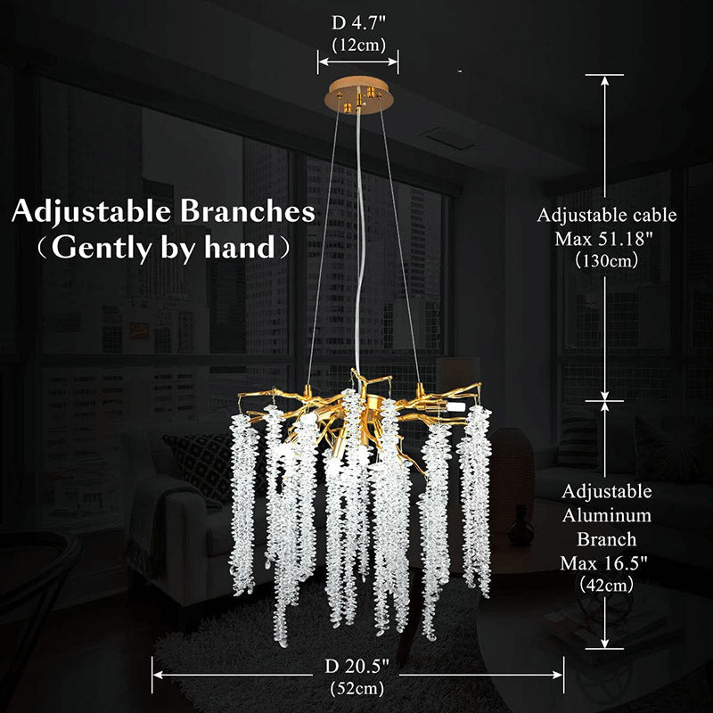 Doris White Crystal Branch Round Chandelier D20.5" L45"-Vancei