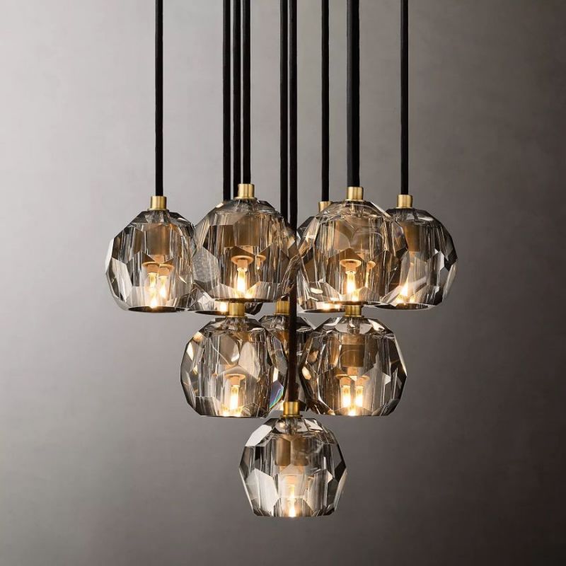 Balle Smoke Crystal Round Cluster Chandelier 14"-Vancei
