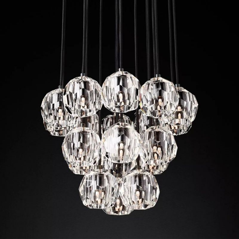 Balle Clear Crystal Round Cluster Chandelier 19"-Vancei
