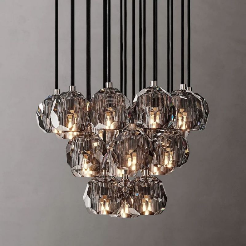 Balle Smoke Crystal Round Cluster Chandelier 19"-Vancei