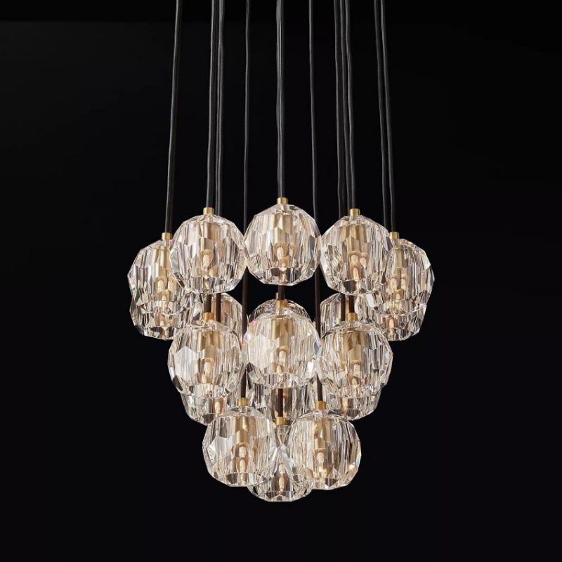 Balle Clear Crystal Round Cluster Chandelier 19"-Vancei