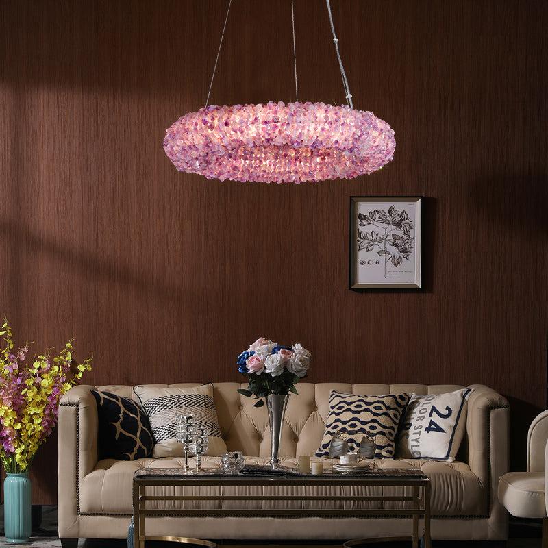 Purple Primary Crystal Cluster Round Chandelier-Vancei