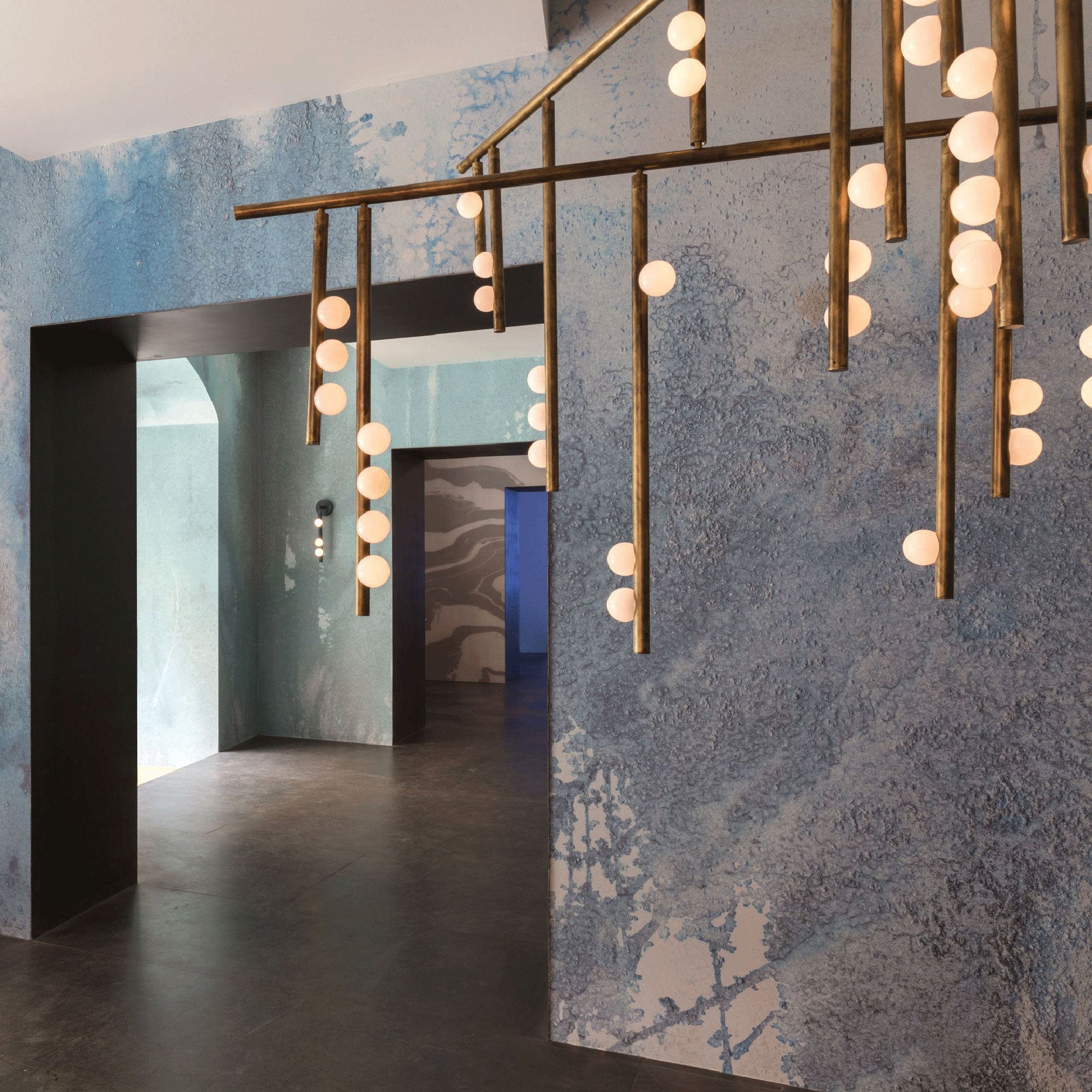 Brass Glass Drop Chandelier-Vancei