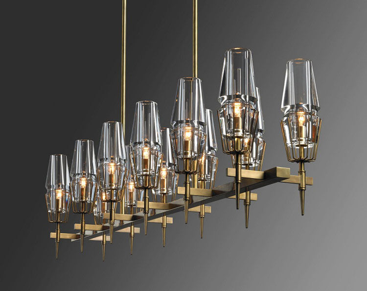 David Glass Round Chandelier Brass-Vancei