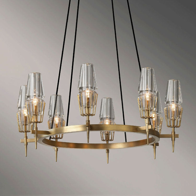 David Glass Round Chandelier Brass-Vancei