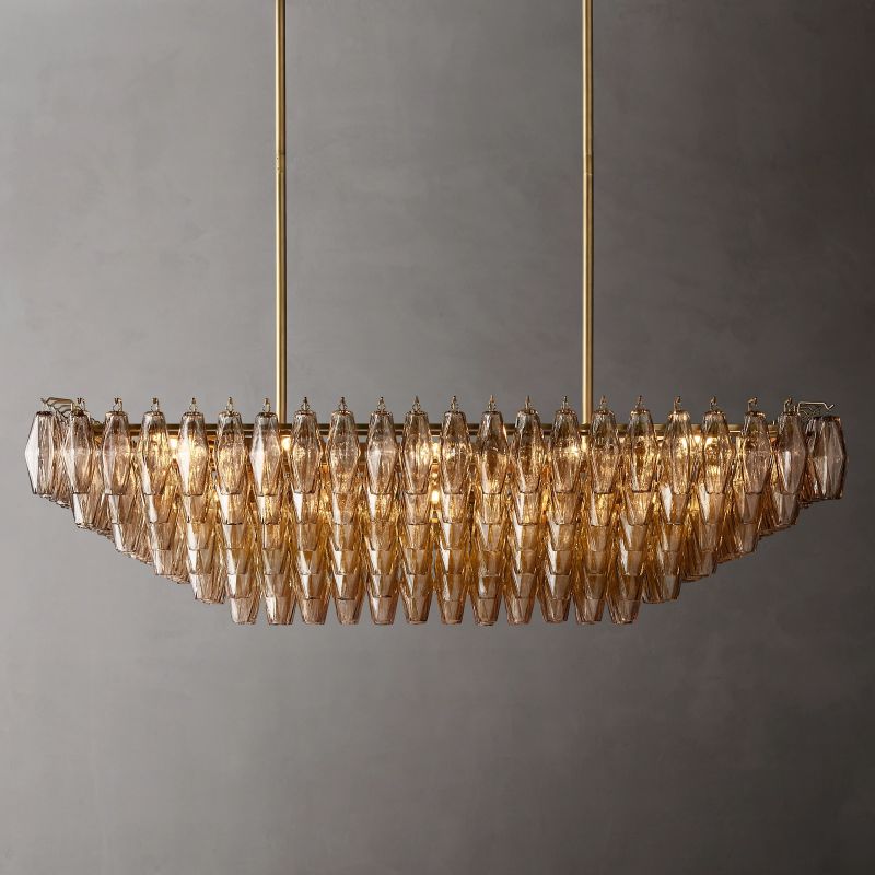 Chiara Clear Glass Tiered  Rectangular Chandelier 54"-Vancei