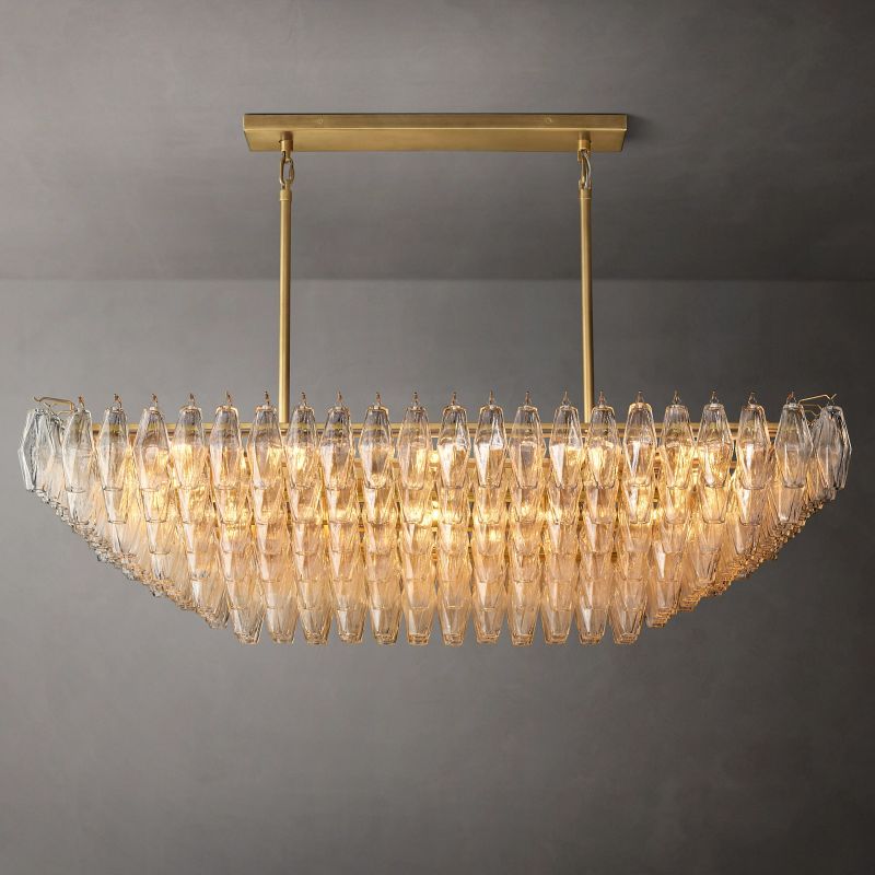 Chiara Clear Glass Tiered  Rectangular Chandelier 54"-Vancei