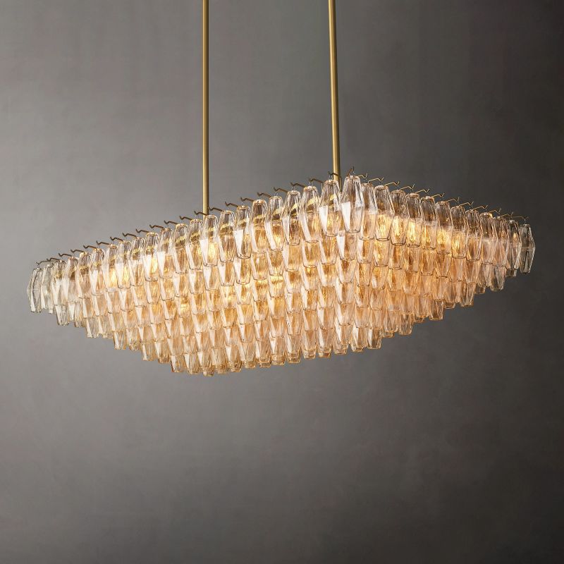 Chiara Clear Glass Tiered  Rectangular Chandelier 54"-Vancei