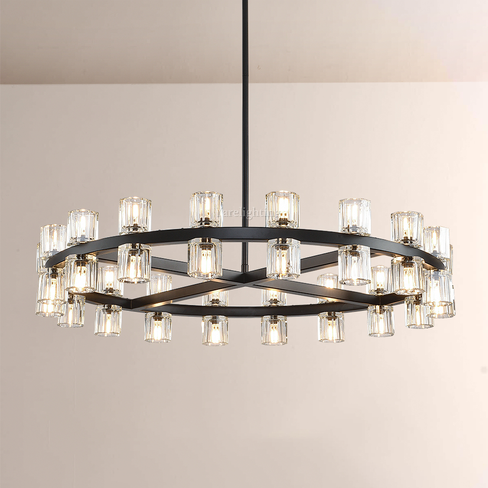 Brach Crystal Shades Round Chandelier 36"-Vancei