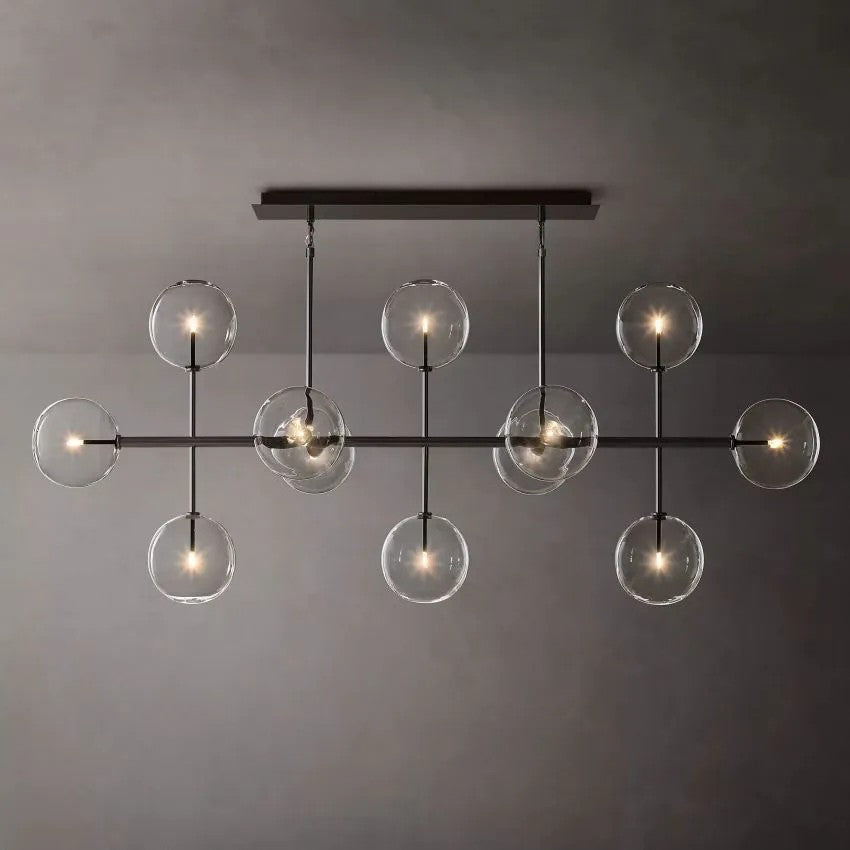 Glass Ball 12 Light Linear Chandelier 72in-Vancei