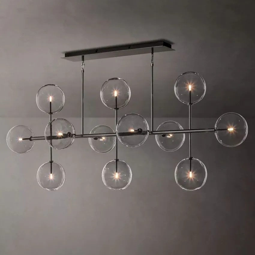 Glass Ball 12 Light Linear Chandelier 72in-Vancei