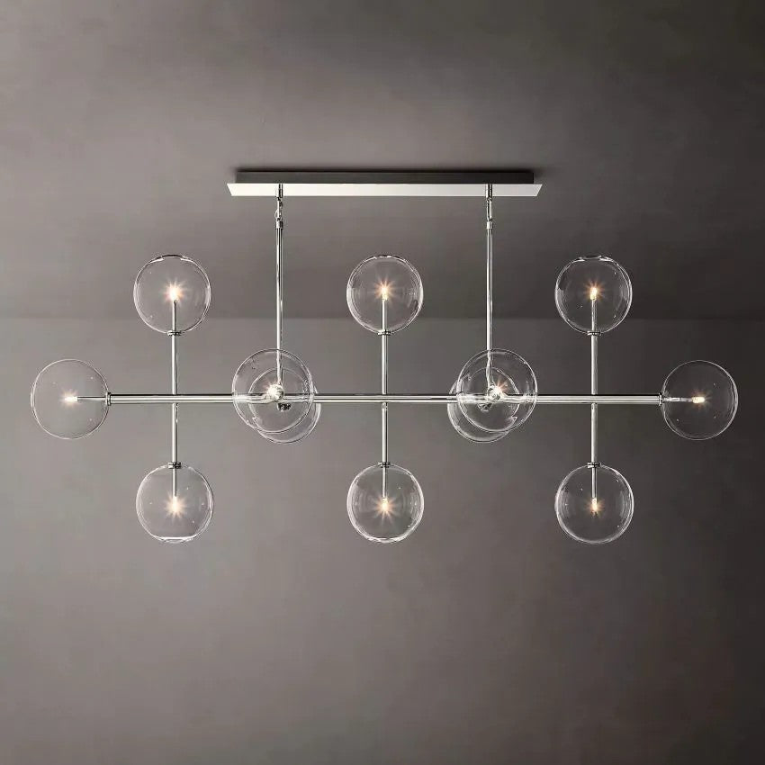 Glass Ball 12 Light Linear Chandelier 72in-Vancei