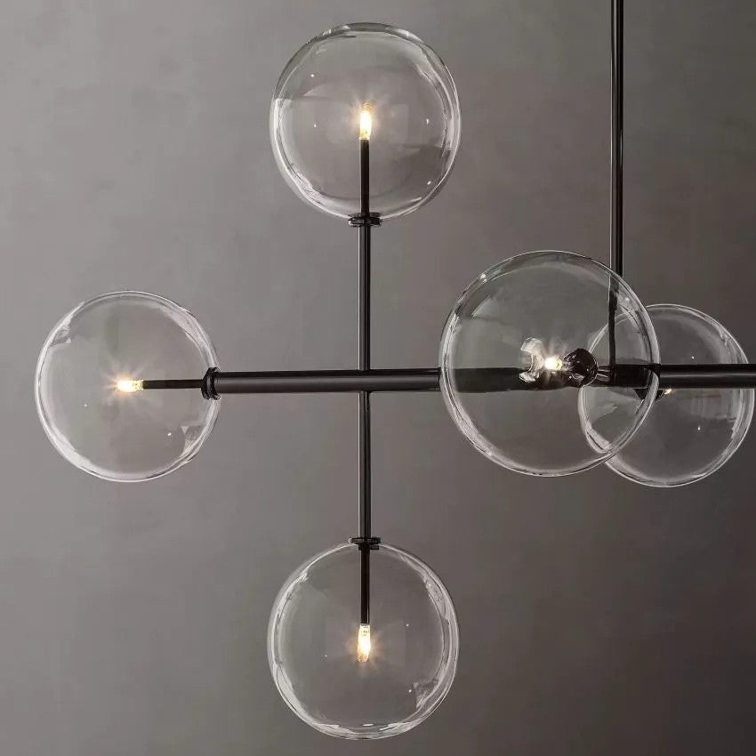 Glass Ball 12 Light Linear Chandelier 72in-Vancei