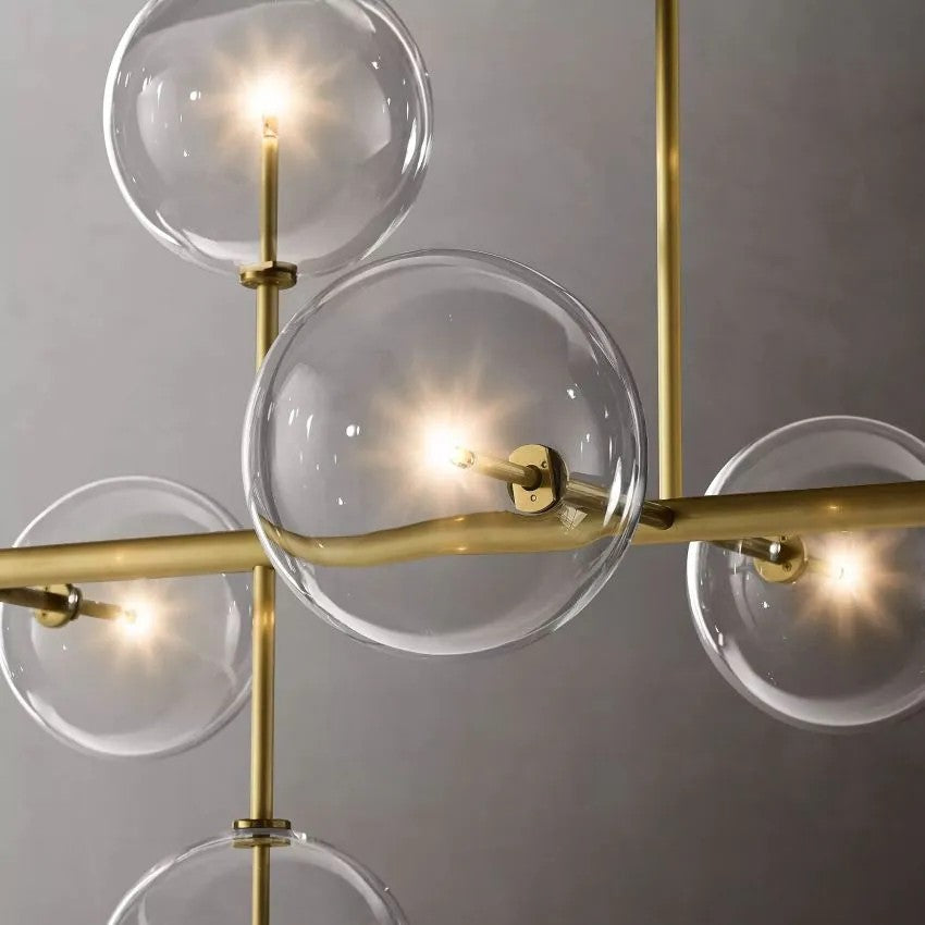 Glass Ball 12 Light Linear Chandelier 72in-Vancei