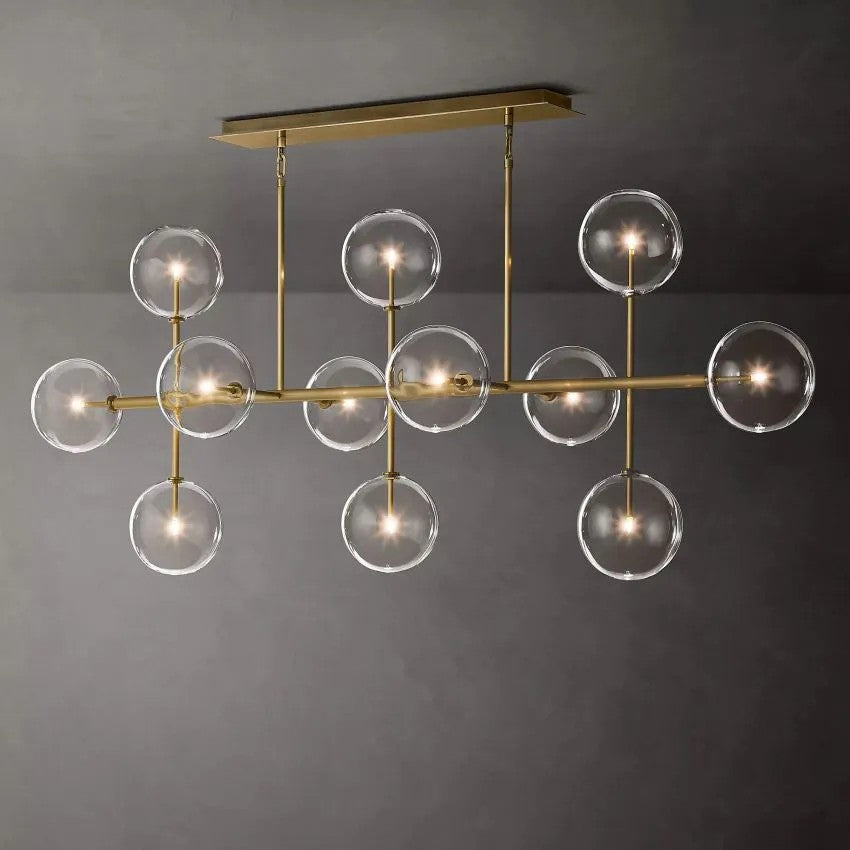 Glass Ball 12 Light Linear Chandelier 72in-Vancei