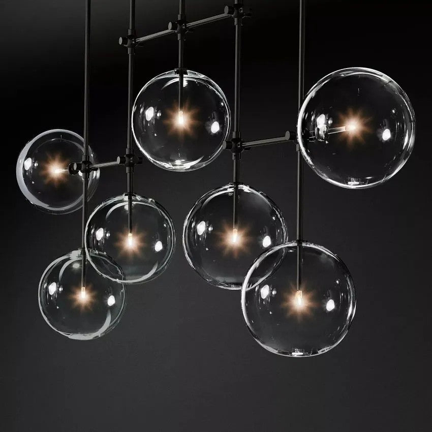 Glass Ball 7 Light Linear Chandelier 60in-Vancei