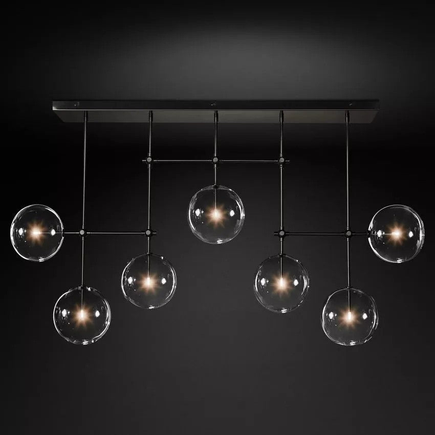 Glass Ball 7 Light Linear Chandelier 60in-Vancei
