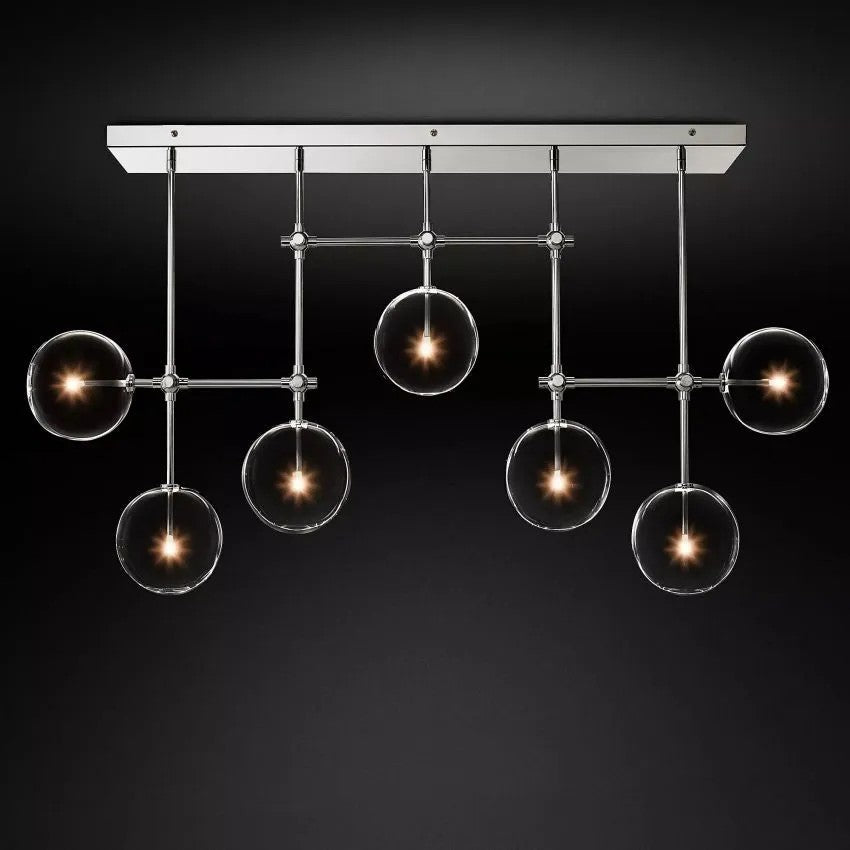 Glass Ball 7 Light Linear Chandelier 60in-Vancei