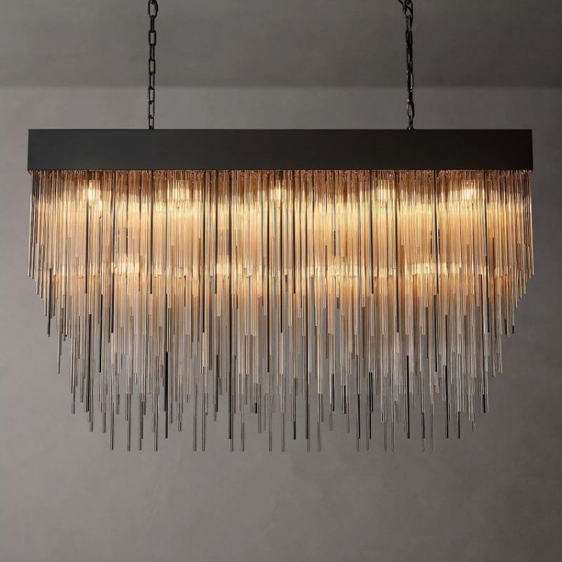 Cascada Blown Glass Rectangular Chandelier 54"-Vancei