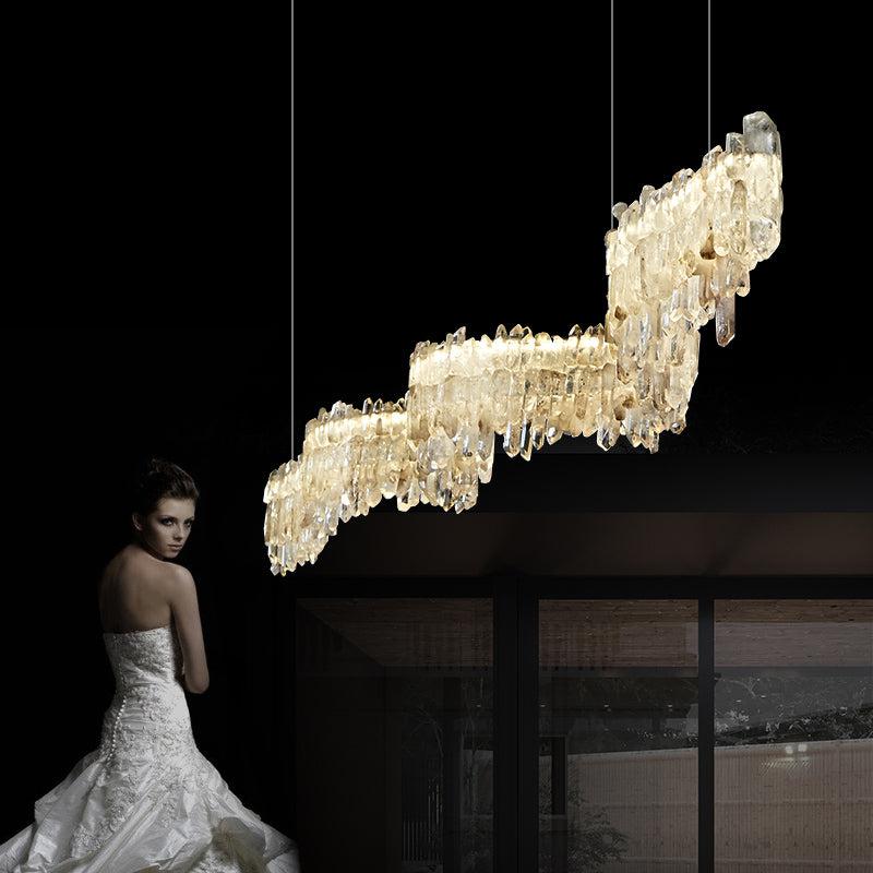 Primary Crystal Cluster Linear Dining Chandelier-Vancei