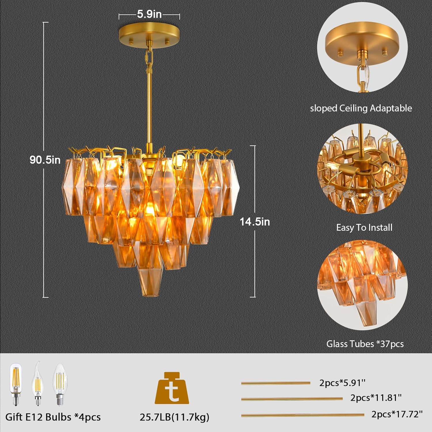 Modern Evelyn Glass Round Chandelier 17"-Vancei