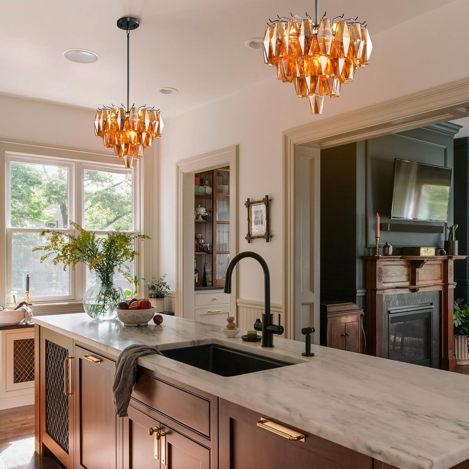 Modern Evelyn Glass Round Chandelier 17"-Vancei