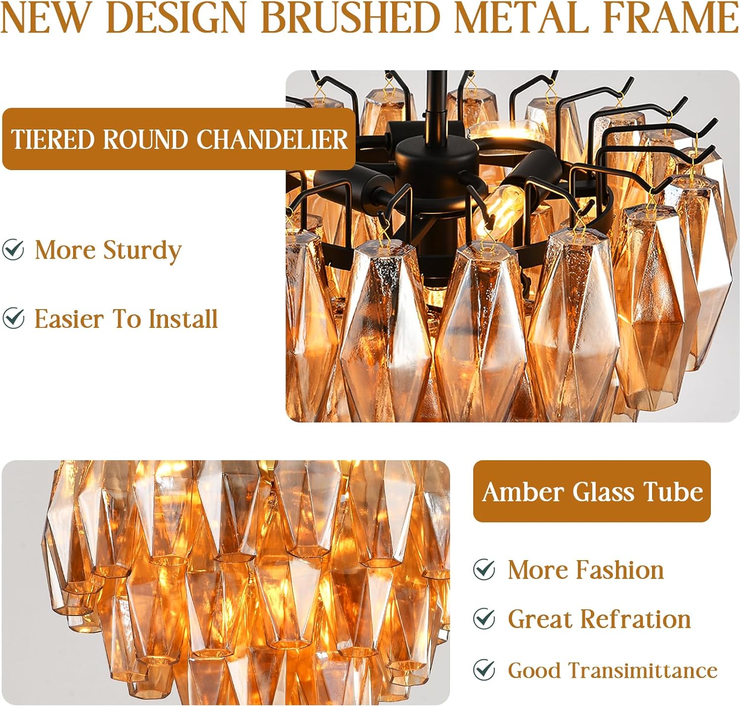 Modern Evelyn Glass Round Chandelier 17"-Vancei