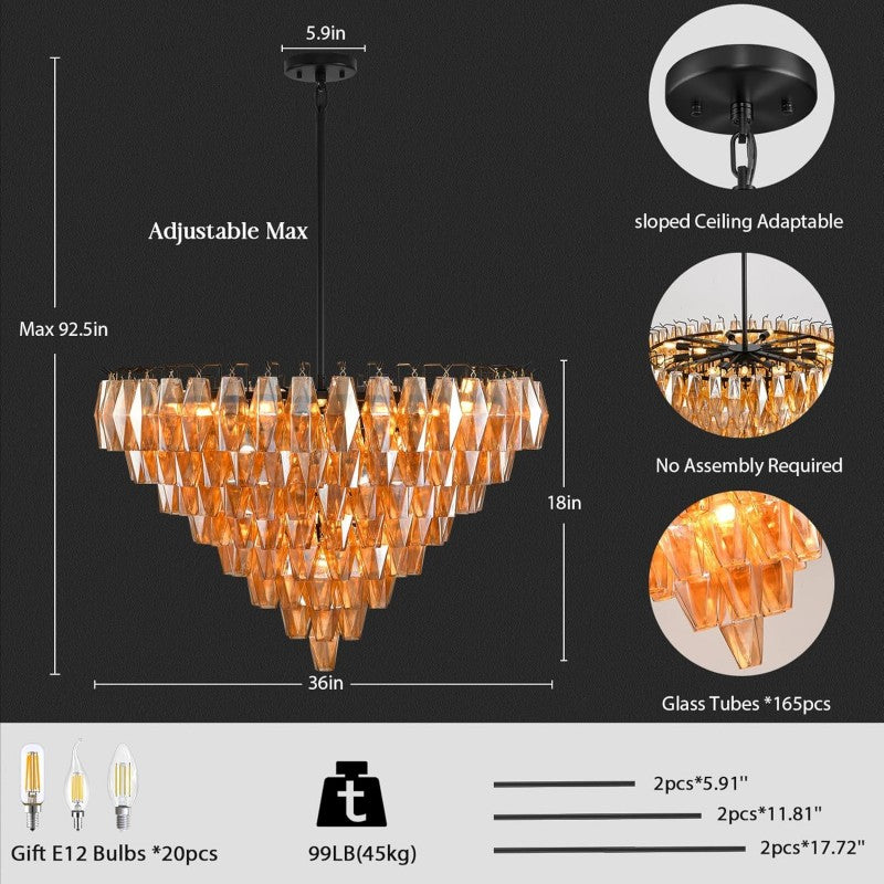 Modern Evelyn Glass Round Chandelier 36"-Vancei